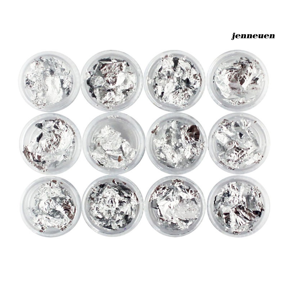 [Hàng mới về] Bộ 12 hộp giấy bạc trang trí móng tay nghệ thuật