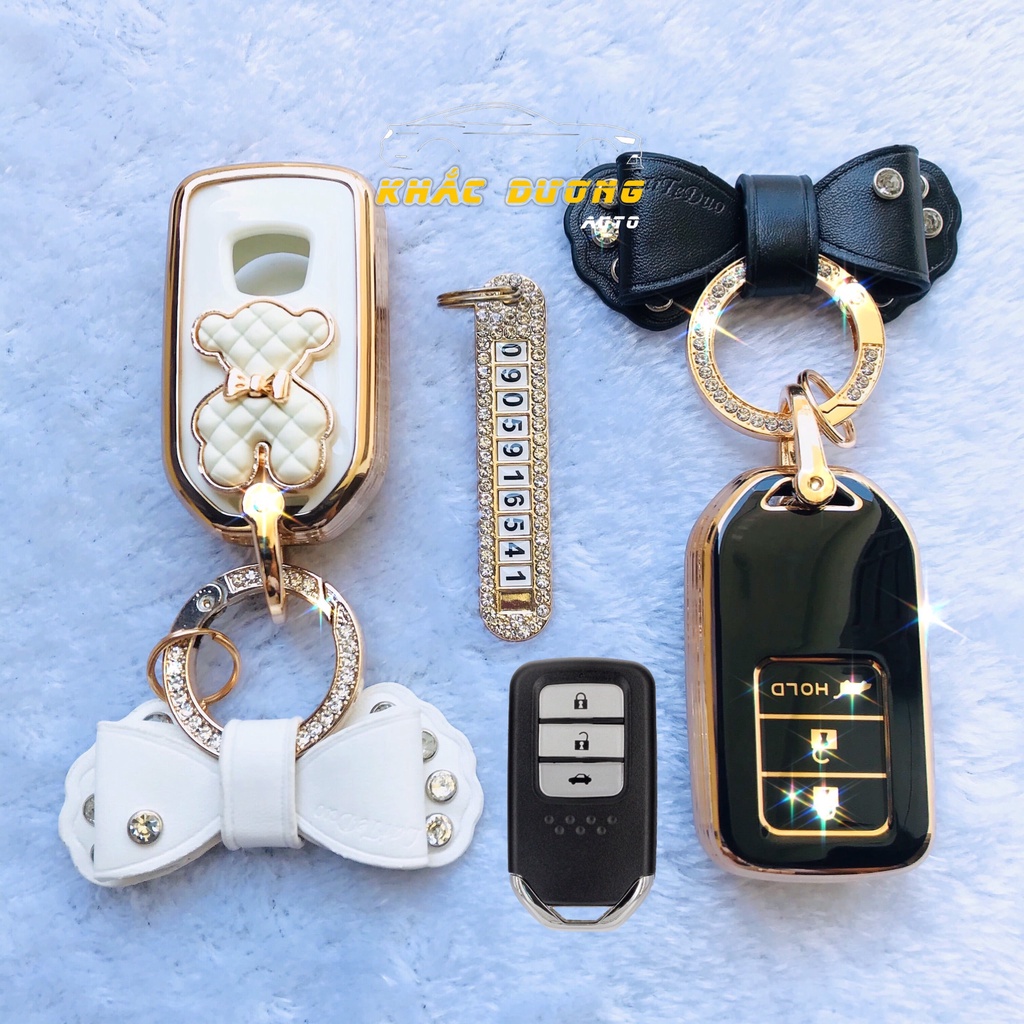 Ốp chìa khoá Honda City Civic CRV Brio Jazz TPU 3 nút đính đá nhân tạo cao cấp sang trọng