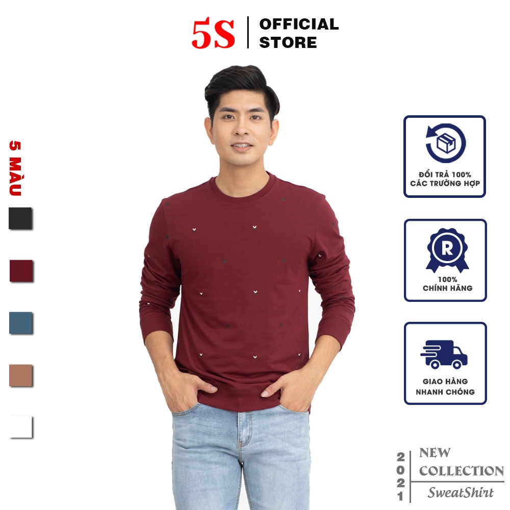 Áo Nỉ Nam Dài Tay Cổ Tròn 5S (5 Màu), Chất Cotton USA, Mềm Mịn, Co Giãn Tốt, Siêu Bền Màu (ANI21007)