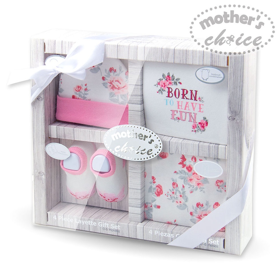 Set Quà sơ sinh cho bé gái màu hồng đáng yêu Mother's Choice gồm bodysuit, quần dài, mũ và tất 100% cotton IT3197