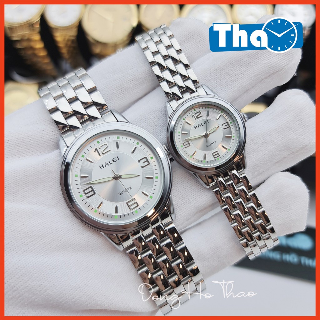 Đồng Hồ Cặp Đôi Nam Nữ Halei 472 Dạ Quang Dây Trắng Mặt Trắng