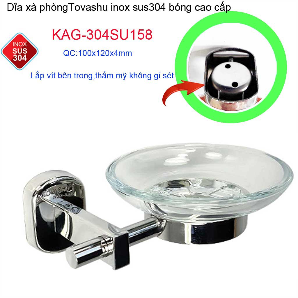 Dĩa đựng xà phòng Tovashu KAG-304SU158, Kệ xà phòng inox SUS304 Nhật Cao cấp