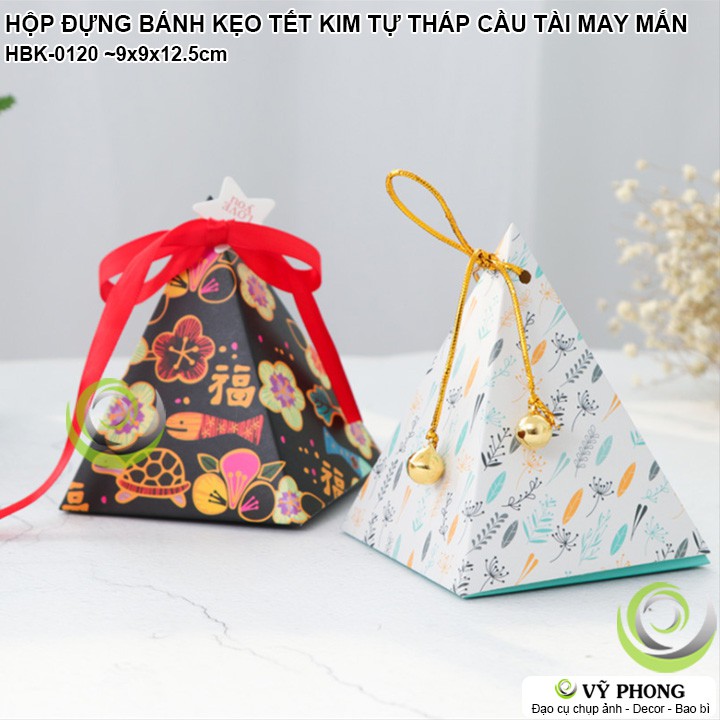 HỘP GIẤY ĐỰNG BÁNH KẸO QUÀ TẾT NĂM MỚI HÌNH KIM TỰ THÁP TÀI LỘC MAY MẮN ĐỰNG QUÀ TẶNG TÂN XUÂN NEW YEAR HBK-0120