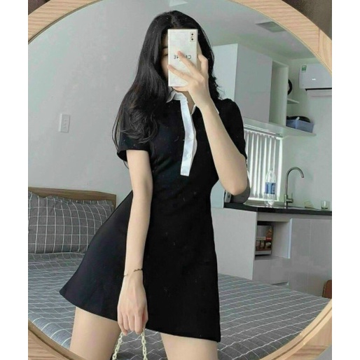 [2200g] Váy tay xòe phối cổ sơ mi trắng | BigBuy360 - bigbuy360.vn