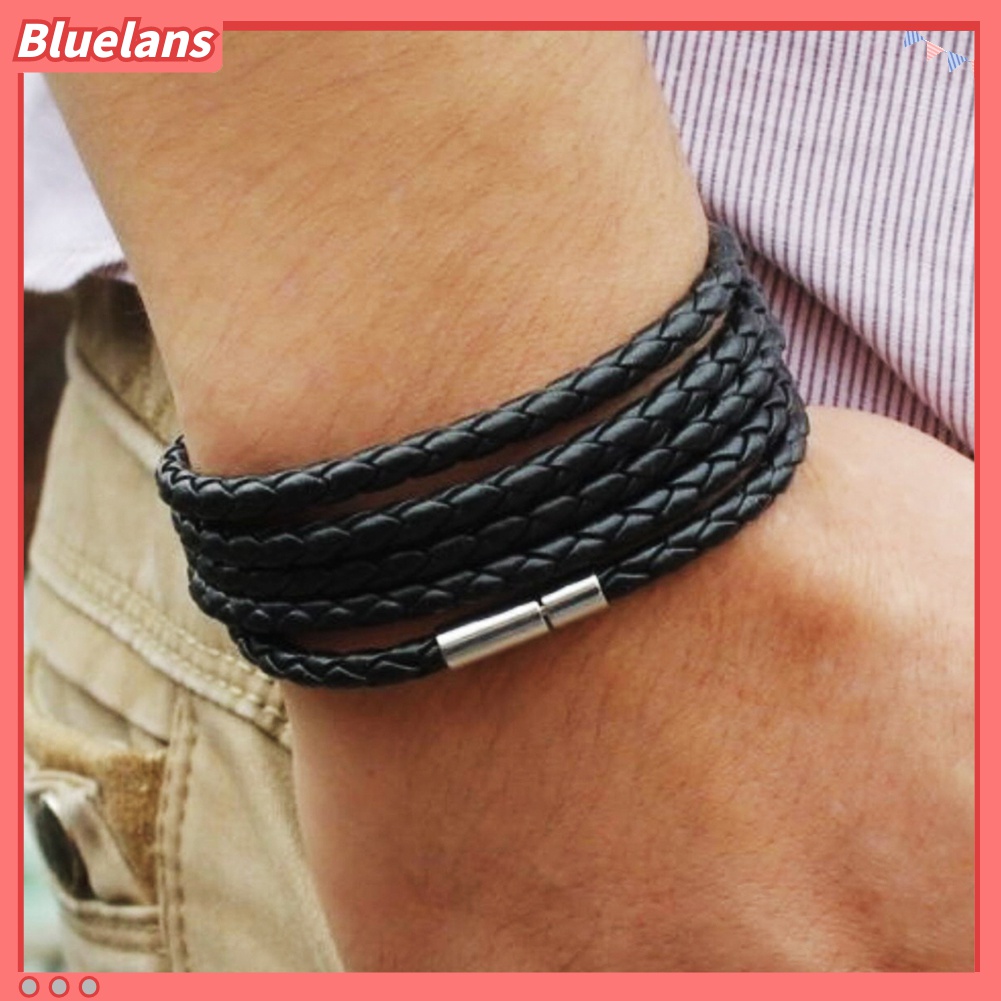Vòng tay bện da có khóa nam châm thời trang sành điệu cho unisex