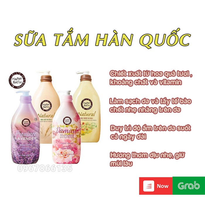 Sữa tắm dưỡng ẩm Happy Bath – Natural Hàn Quốc 900g