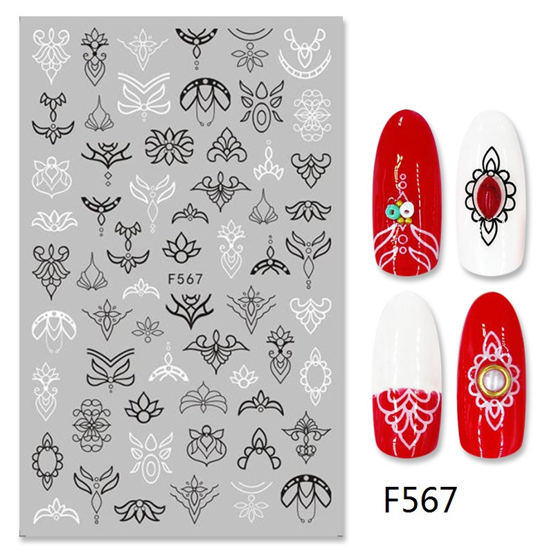 1 Miếng Dán Trang Trí Móng Tay 3D Họa Tiết Hoa Lá/Lá Mandala/Hình Học Độc Đáo