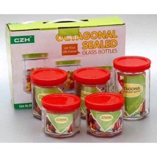 5 hũ thuỷ tinh đựng gia vị