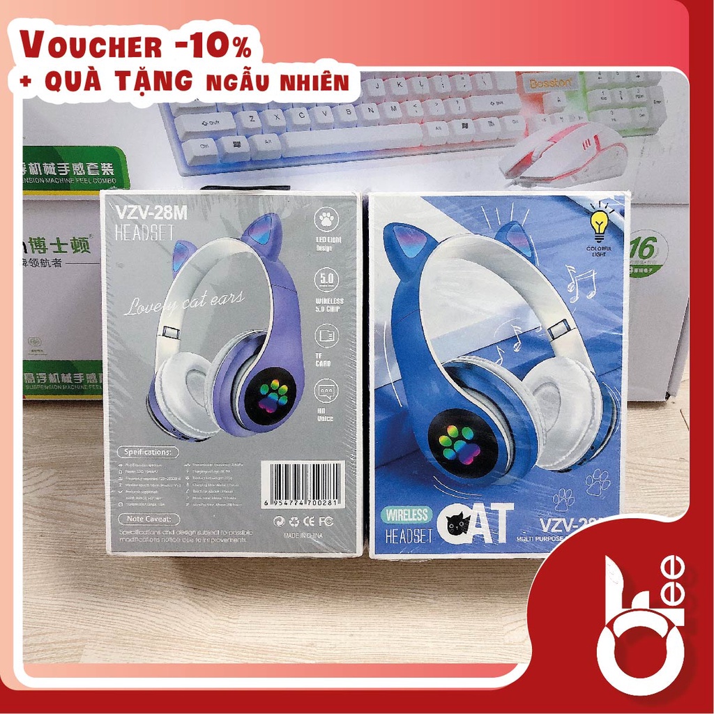 Tai nghe chụp tai không dây gaming kiểu tai mèo cute có đèn LED STREAMER VZV 28M / OFee