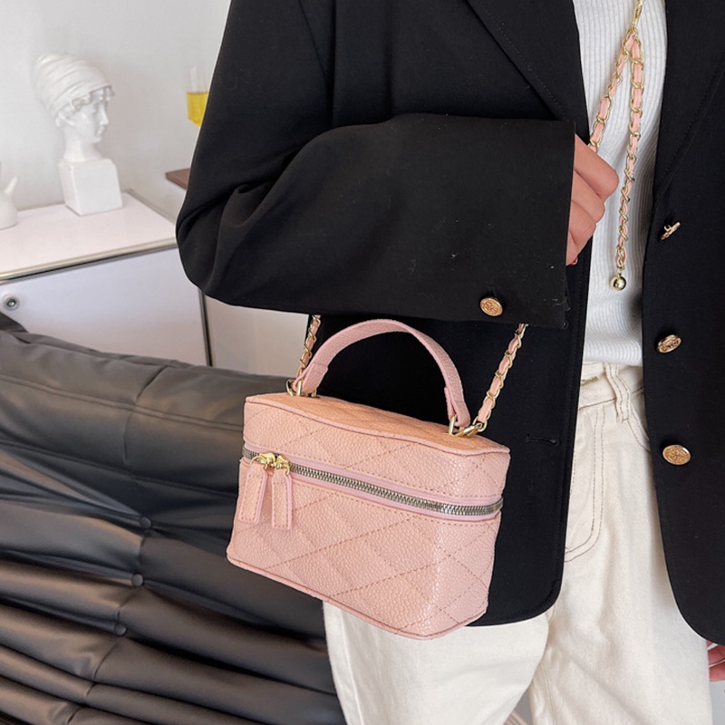 Túi Đeo Vai Hình Vuông Cỡ Nhỏ Họa Tiết Hình Thoi Phối Dây Xích Thời Trang Cho Nữ