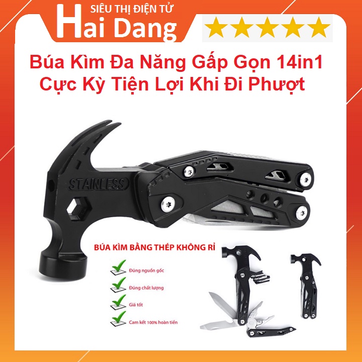 Búa Kiêm Kìm Đa Năng Gấp Gọn 14in1, Tiện Dụng Khi Đi Phượt, Cắm Trại, Thép Không Gỉ