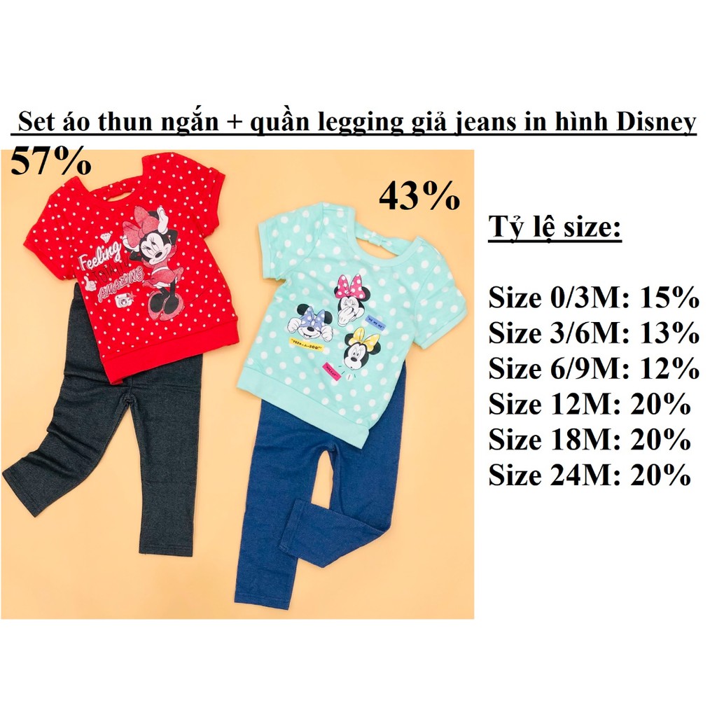 Sỉ ri 15 - Set áo thun ngắn + quần legging giả jeans in hình Disney - msp: 18814