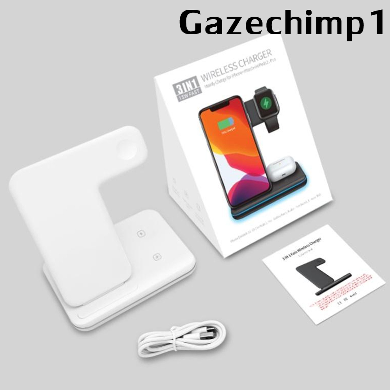 [GAZECHIMP1] Wireless Charger Stand, 15W Fast Wireless Charge Station 3 in 1 Charging for Apple Watch, for Airpods, for iPhone 11/11pro/X/XS/XR/Xs Max/8/8 Plus