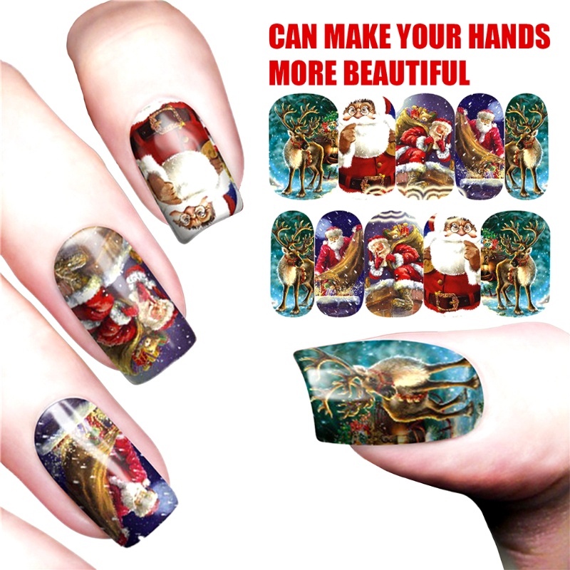 Sticker Dán Móng Họa Tiết Giáng Sinh Dễ Thương Bắt Mắt