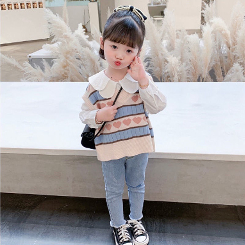 Áo khoác len không tay cổ chữ V họa tiết xinh xắn cho bé gái