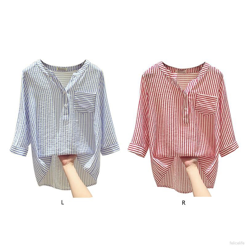 Áo sơ mi tay lỡ hoạ tiết kẻ sọc thoáng khí cho nữ