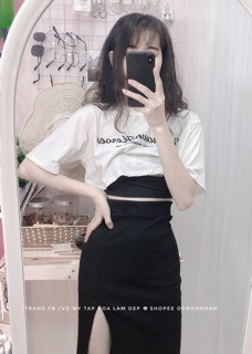 Set áo croptop phối chân váy xẻ tà