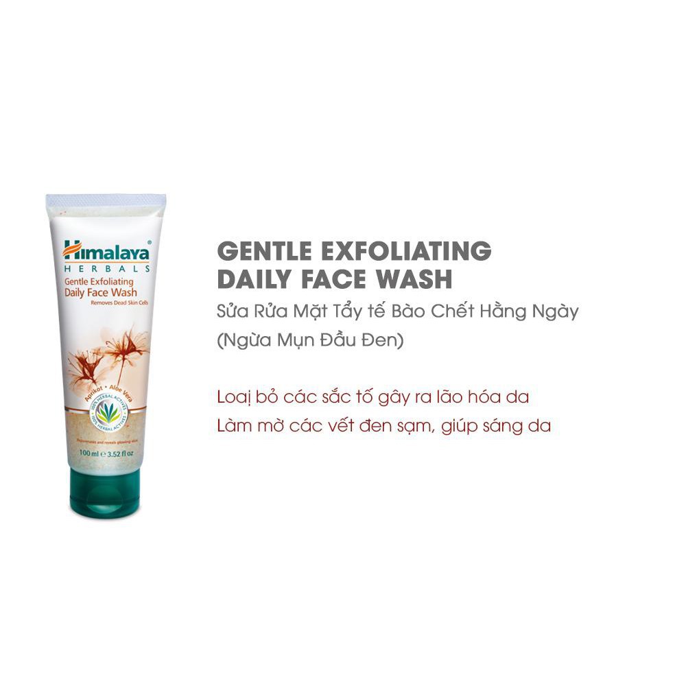 Set 2 sữa rửa mặt làm sạch mụn đầu đen và sáng da Himalaya Gentle Exfoliating Daily Face Wash 100ml/chai