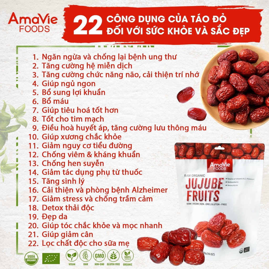 Táo đỏ hữu cơ AmaVie Foods 450g - Chứng nhận hữu cơ USDA, EU