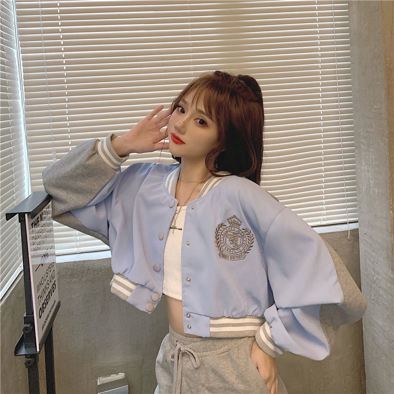 Áo Khoác Bóng Chày Ngắn Dáng Rộng Tay Dài Thêu Chữ Thời Trang Mùa Đông 2022 Mới Phong Cách Phương Tây Cho Nữ