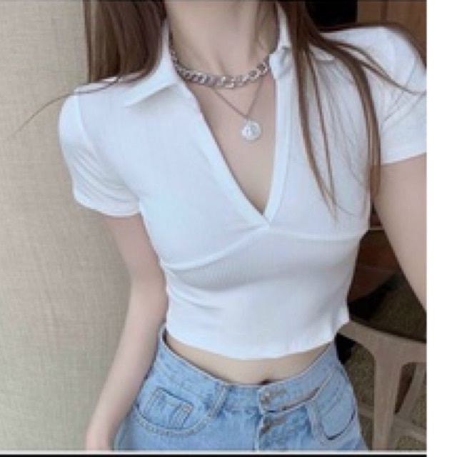 (kèm ảnh thật) ÁO CROPTOP THUN GÂN CỔ V SIÊU SEXY