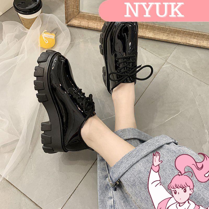 【24H Delivery】NYUK Platform shoes British style black casual lace-up