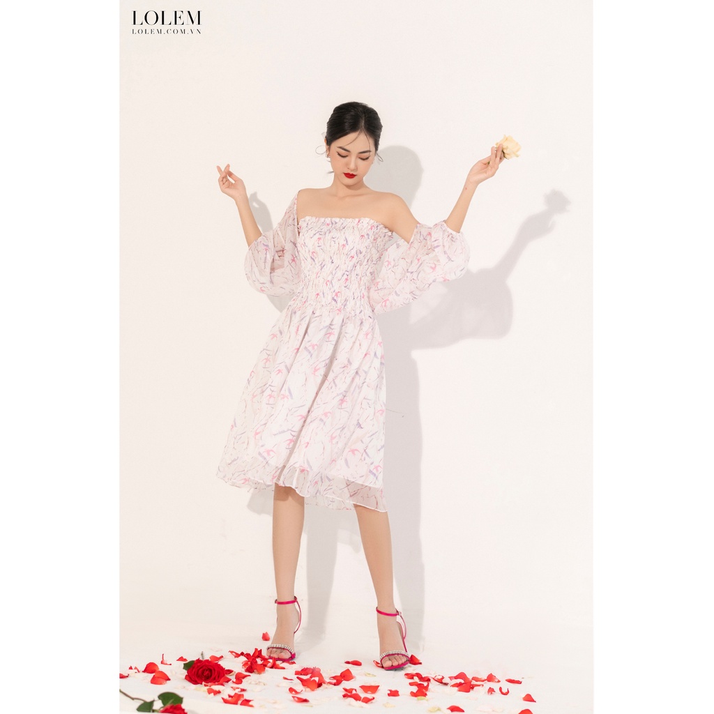 Set váy tơ hoa xước đầm cúp nhún ngực kèm áo khoác LOLEM SV228