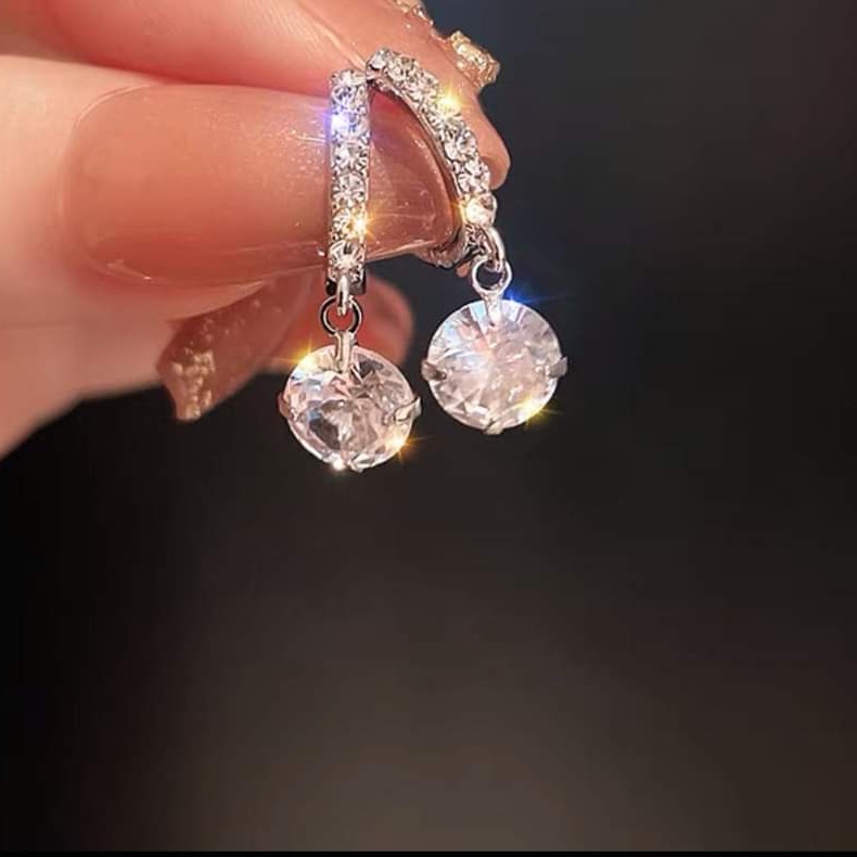 Bông tai bạc bong tai thả đá trắng sáng lấp lánh Van Jewelry V10097