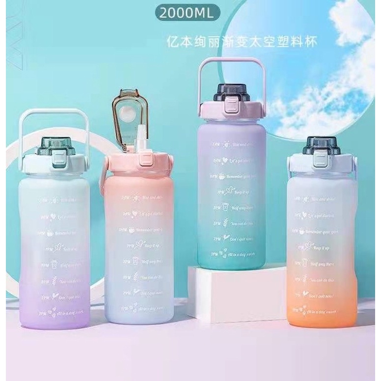 Bình nước 3D in sẵn các giờ để nhắc nhở 2000ml (ko kèm sticker)