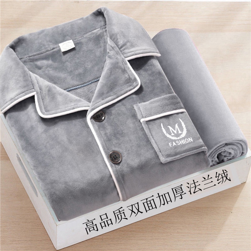 Bộ Đồ Ngủ Mặc Nhà Vải Nỉ San Hô Lông Cừu San Hô Siêu Dày Giữ Ấm Mùa Thu Đông Size Lớn Cho Nam Pa
