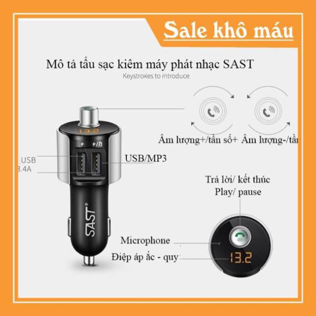 [ GIẢM GIÁ ]  Tẩu phát nhạc, sạc điện thoại, phát bluetoot, kết nối loa xe T56 hình ảnh thật