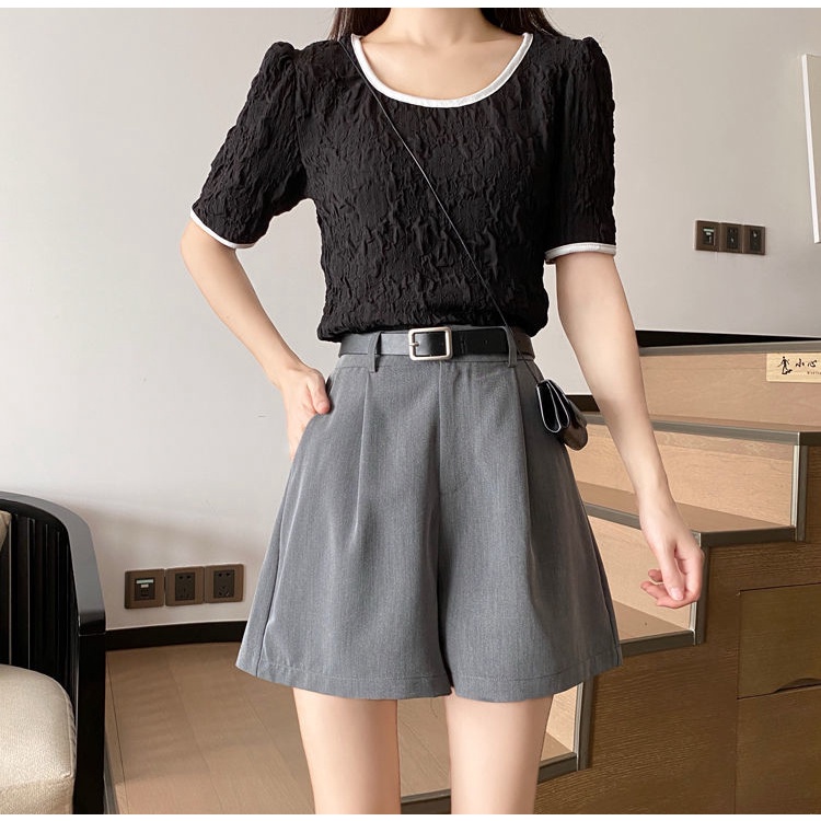 Quần Đùi Lưng Cao Thời Trang Hàn Quốc 185257 Quần Short Ống Rộng Thời Trang Mùa Hè Năng Động