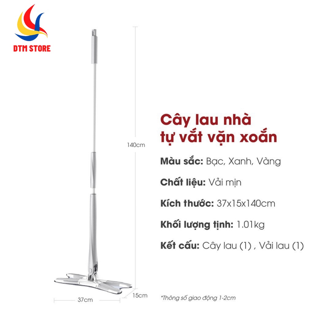 Cây lau nhà tự vắt,chổi lau nhà thông minh xoay 360 độ dạng chữ X kèm bàn chải làm sạch và bông lau - DTM Store