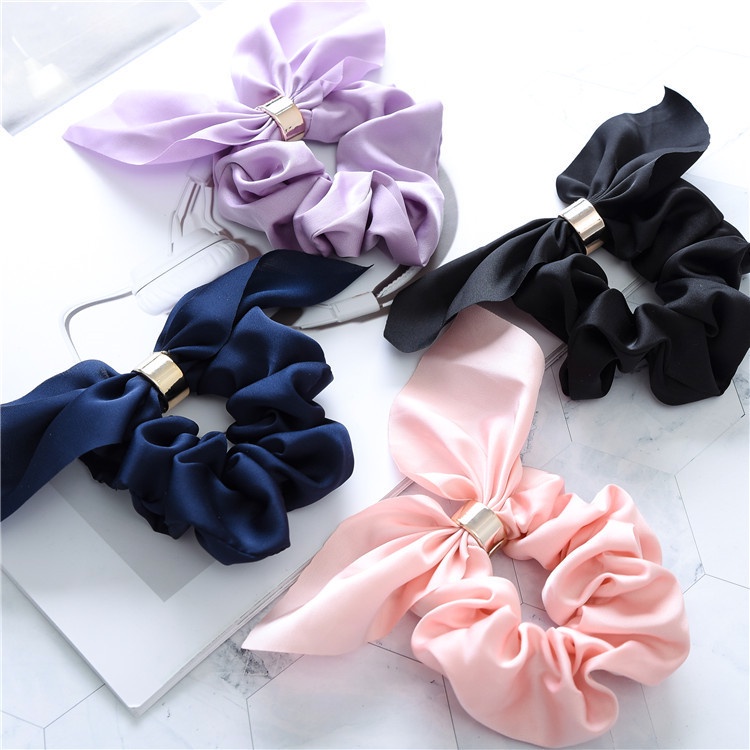 Dây buộc tóc Scrunchies lụa bóng dễ thương có nhẫn HD82