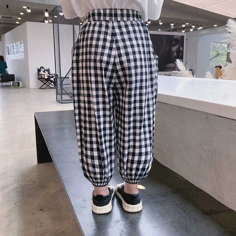 Quần dài ống rộng chống muỗi họa tiết sọc caro phong cách Hàn Quốc thời trang cho bé gái