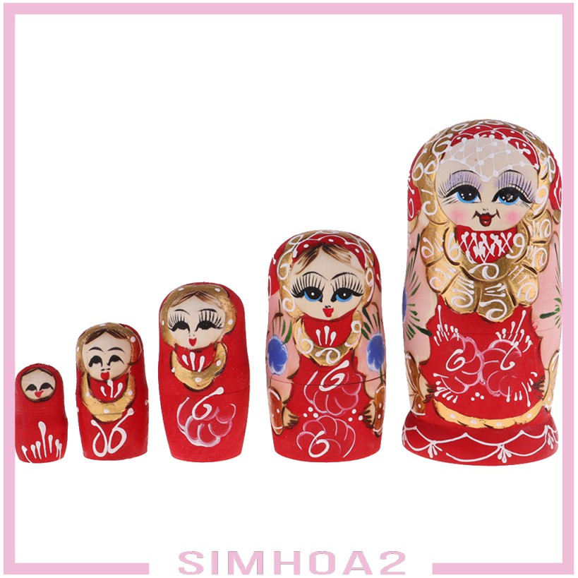5Pcs Hand Paited Wooden Russian Nesting Dolls Matryoshka Kids Toys