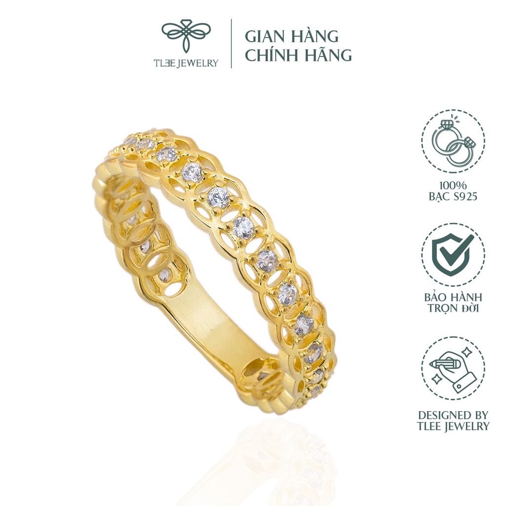 Nhẫn bạc nữ TLEE đồng xu mạ vàng 14k nạm đá xung quanh cao cấp NCJ A0143