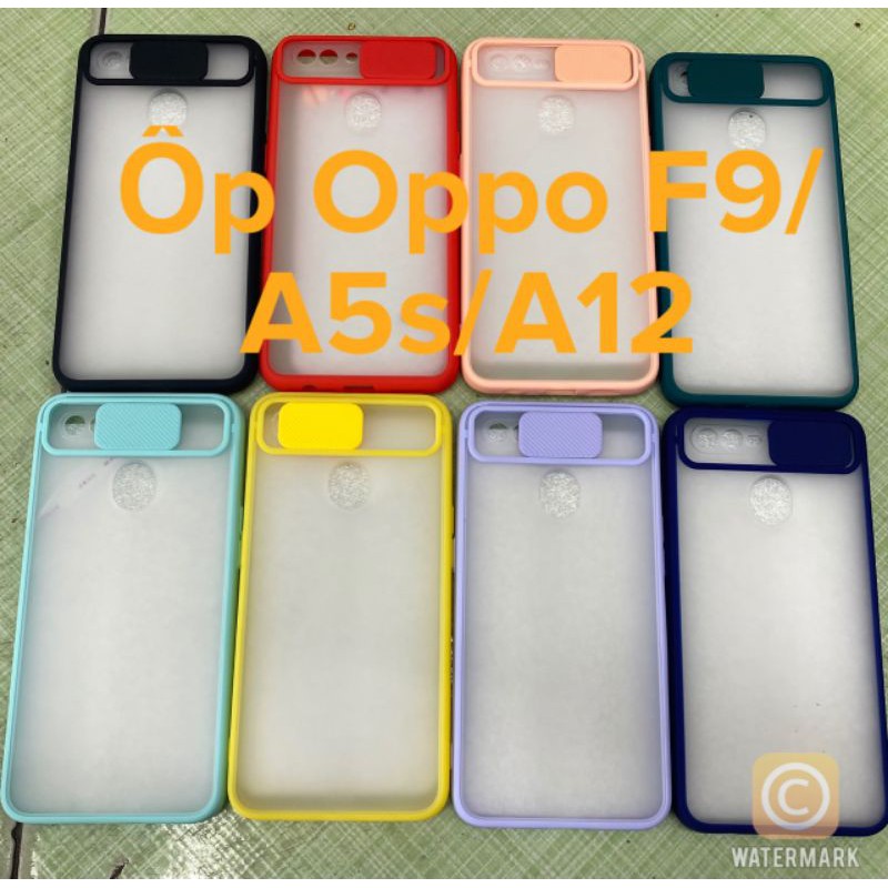 Ốp lưng Oppo F9/A5s/A12 nhám viền màu nút bảo vệ Camera