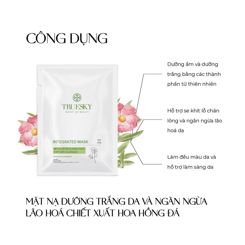 Combo 5 miếng mặt nạ dưỡng trắng da và ngăn ngừa lão hoá chiết xuất hoa hồng đá Truesky Integrated Mask 25g