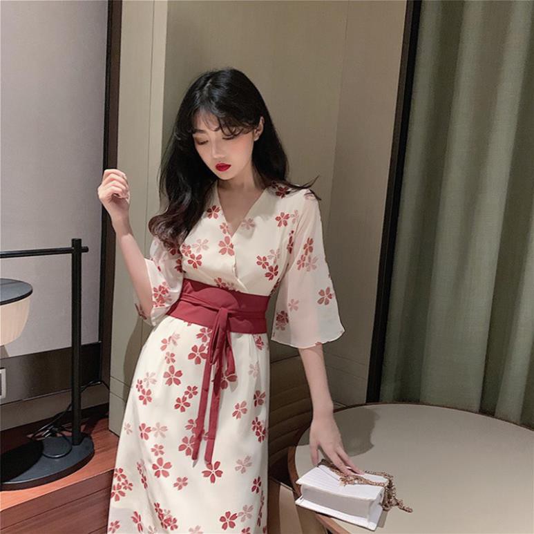 Váy Đầm Voan Kiểu Nhật ⚡️ẢNH THẬT⚡️ Váy Hoa Đỏ Yukata Kiểu Nhật Cực Xinh Chào Hè Cho Các Nàng  ཾ