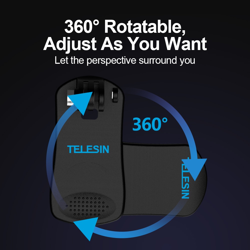 TELESIN-mochila rotativa con Clip para GoPro Hero 8, 7, 6, 5, Xiaomi Yi, Osmo Action, montaje rápido, 360
