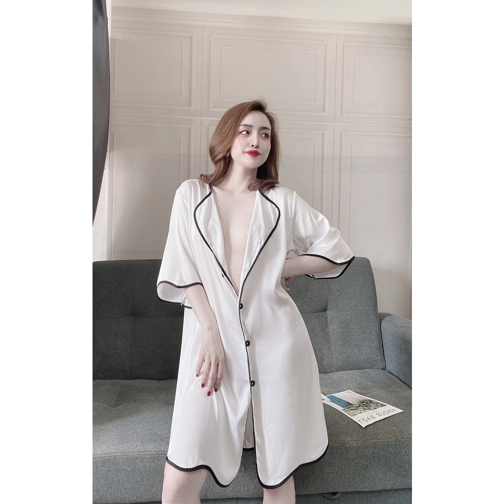 Set áo choàng, áo khoác ngủ chất vải đẹp, mát, phom dáng rộng đồ ngủ bigsize dưới 60kg- tùy chiều cao | BigBuy360 - bigbuy360.vn