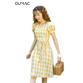 Đầm caro buộc eo GUMAC DA350_VANG