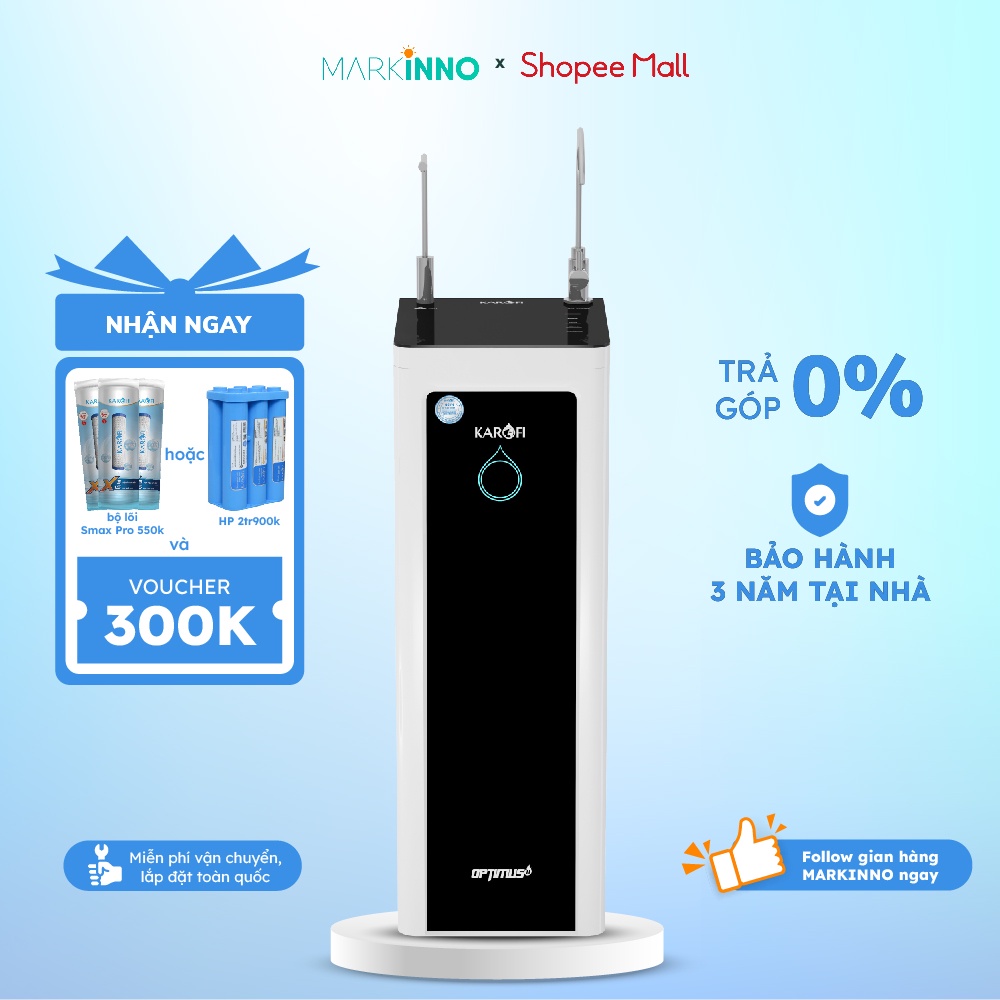 Máy lọc nước nóng KAROFI Optimus Hot O-H128 bình 26.5kg, 8 lõi lọc, tùy chọn 1 hoặc 2 vòi, tùy chỉnh nhiệt