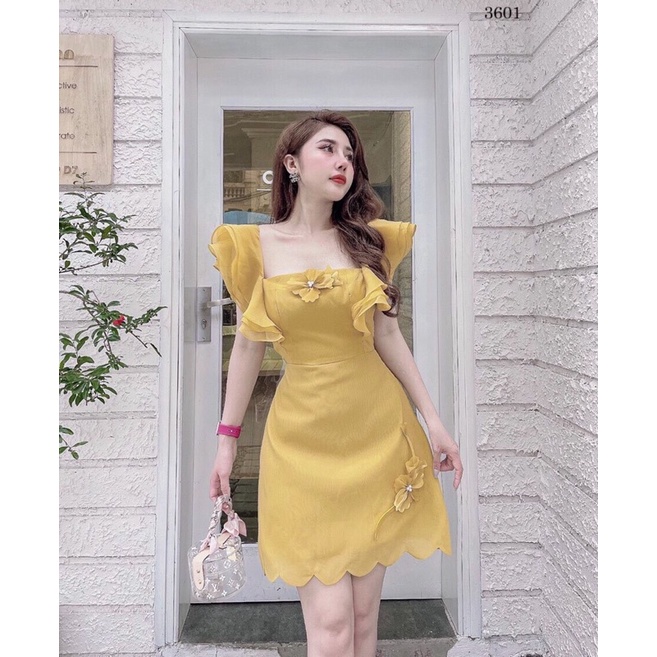 Váy tơ đính hoa_đầm tơ đính hoa