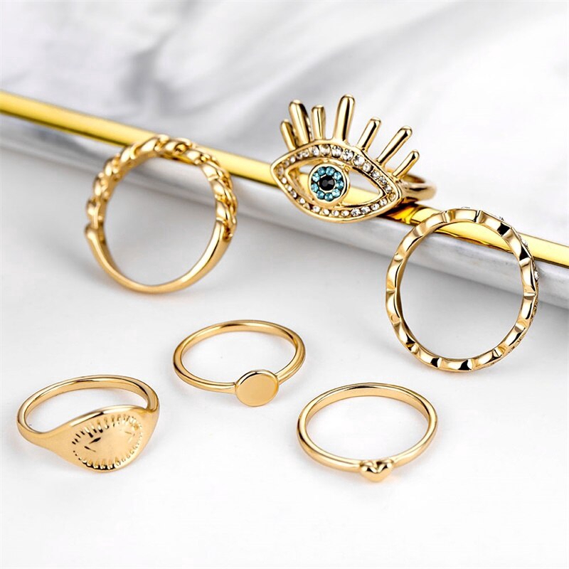 Bộ nhẫn đeo đốt ngón tay màu vàng kim thiết kế trơn và khảm đá phong cách bohemia thời trang khí chất cho nữ