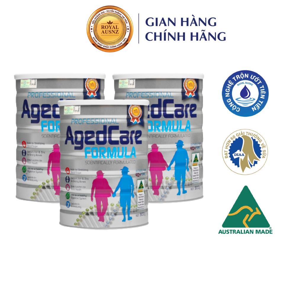 Combo 3 Hộp Sữa Bột ROYAL AUSNZ Aged Care Formula Cung Cấp Dinh Dưỡng Duy Trì Sức Khỏe Cho Người Trên 40 Tuổi 900g/hộp