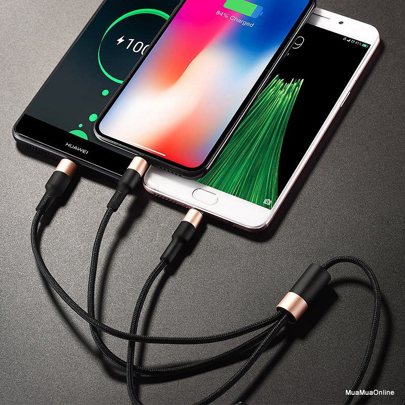 Dây Sạc 3 Đầu Hoco X26 cổng Lightning cho IPhone/Ipad, Micro Android, Type C Android dài 1M - CHÍNH HÃNG