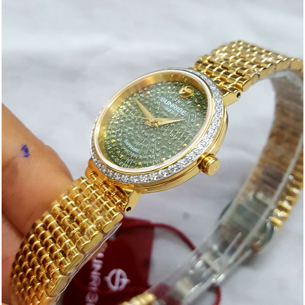 Đồng hồ Sunrise nữ L9908AA-G-XL đính đá Swarovki lấp lánh, kính saphire chống trầy