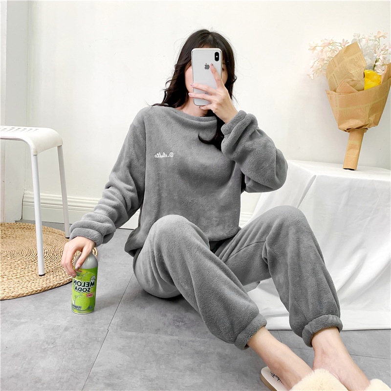 Đồ Bộ Nỉ Bông ❤FREESHIP❤ Đồ ngủ mềm mịn dày dặn siêu ấm mặc nhà cho nam nữ, Quần bo gấu Thêu Chữ D.Studio Hàn Quốc đẹp
